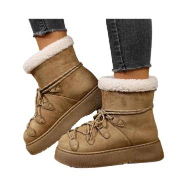 Imagem de Botas De Inverno Femininas Em Suede Com Solado Grosso Antiderrapante B