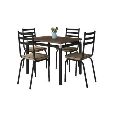 Imagem de Kit Conjunto de Jantar Malva 4 Lugares Tampo MDF com 4 Cadeiras Preto 91X68CM