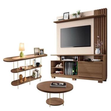 Imagem de Estante Home Theater Artheo Castanho Off White com Mesa de Centro Sky 