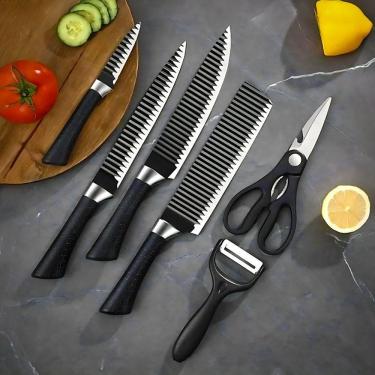 Imagem de Jogo De Facas Conjunto 8 Peças Aço Inox Garra Tesoura Cozinha - Ideal Para Cortes Perfe...