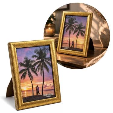 Imagem de Porta Retrato 15x21 Madeira Dourado Premium Decorativo Com Vidro Vertical Horizontal
