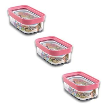 Imagem de Kit 3 Potes Herméticos Helsim Modulus 450ml Lancheira Infantil, Rosa