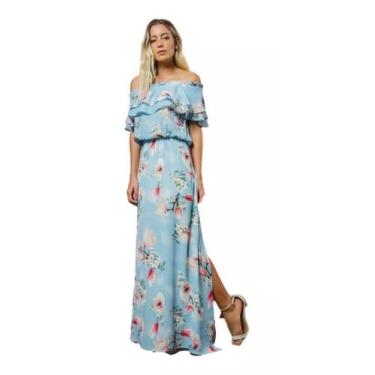 Imagem de Vestido Longo Crepe Estampado Vanibele, Azul bebe, M