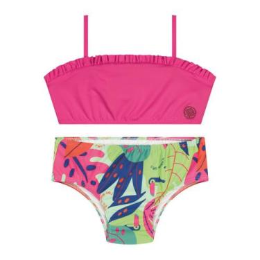 Imagem de Biquíni Infantil Menina Malha Dry Fit Rosa Proteção UV 50+ - Kamylus, 