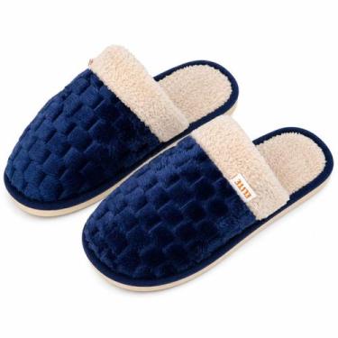 Imagem de Pantufa Masculina Azul Peluciada Comfort Inverno Chinelo Quente Frio A
