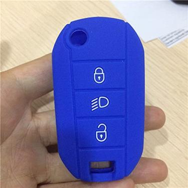 Imagem de WSWJDW Porta-chaves da capa do carro Porta-chaves Porta-chaves Bolsa-chave, adequada para Citroen C4L CACTUS C5 C3 C6 C8 Picasso Xsara Peugeot 3008 308 RCZ 508 408 2008, Azul