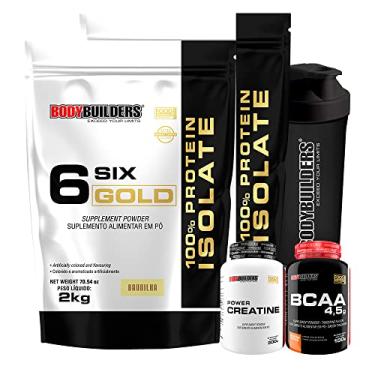 Imagem de KIT 2x Whey Isolado Six Gold 2kg + POWER Creatina 100g + BCAA 100g + Coqueteleira - Bodybuilders Sabor Baunilha