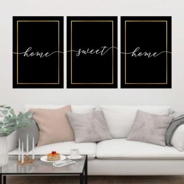 Imagem de Kit 3 Quadros Decorativos Home Sweet Home - Preto