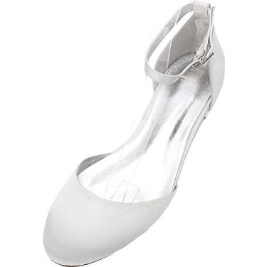 Imagem de Sapato feminino Dorsay sapatilha bico redondo casamento fivela, Prata, 8.5