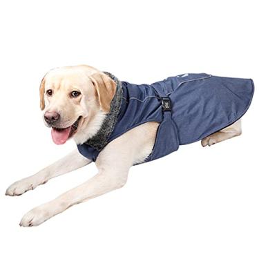 Imagem de Jaqueta de inverno para cães com gola peluda espessa, casaco refletor para o tempo frio, cachorro macio à prova d'água grande para cães pequenos, médios grandes, azul, 3GG