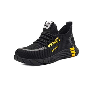 Imagem de Bestgift Sapatos de Trabalho Calçados de Trabalho e Utilitários Sapatos Masculinos Tênis com Biqueira de Aço Preto+Amarelo 45.5