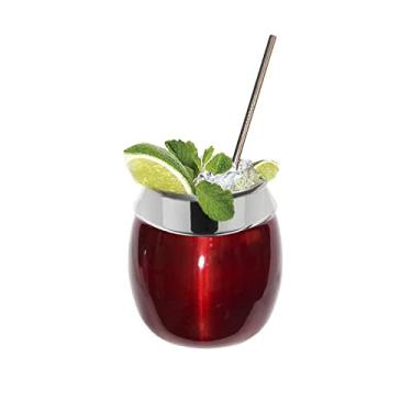 Imagem de Kit Copo de Aluminio 650ml tipo Coco com Canudo Inox para Drinks Gin Caipira Gastrobel (Vermelho Verniz)