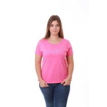 Imagem de Camiseta Feminina Rosa Pink Estampa Beautiful Relevo - Rico Sublime