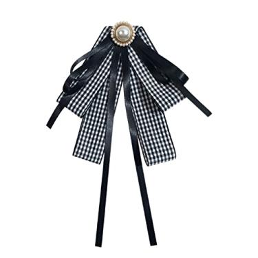 Imagem de FASELE Broche de laço de fita pinos gravata borboleta feminina laço camisa pré-amarrada Jabot gola gravata para uniforme, 4.33W*5.90L, Alumínio, Cristal