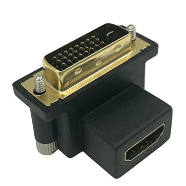 Imagem de Dafensoy Adaptador DVI para HDMI 90 graus, DVI macho dourado para HDMI fêmea, para computador, HDTV e placa gráfica, projetor.
