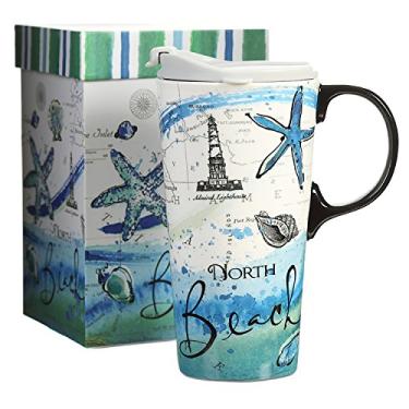 Imagem de Caneca de cerâmica CEDAR HOME Coffee com xícara de chá latte de porcelana com tampa em caixa de presente 473 ml North Beach