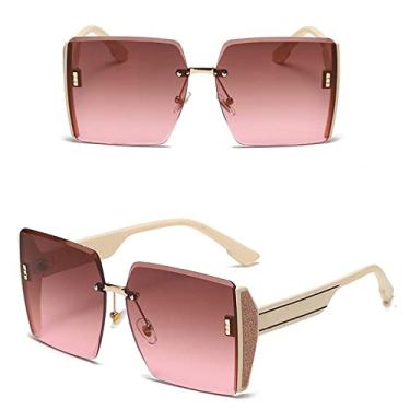 Imagem de Óculos de sol quadrado sem aro vintage feminino designer grande gradiente preto óculos de sol feminino uv400 superdimensionado tons femininos, bege branco, tamanho único