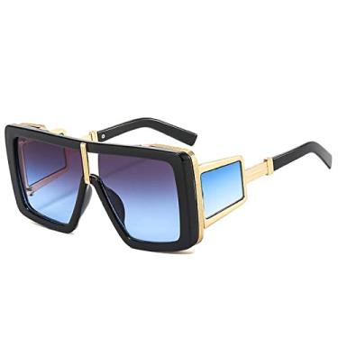 Imagem de Óculos de sol grandes de uma peça tendência moda feminina gradiente quadrado grande óculos de sol designer feminino tons de bege uv400, c6 preto cinza azul, tamanho único