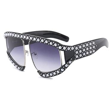Imagem de Óculos de sol femininos transparentes irregulares designer de moda pérola óculos de grandes dimensões populares senhoras óculos de sol de armação grande, C1 preto cinza, tamanho único