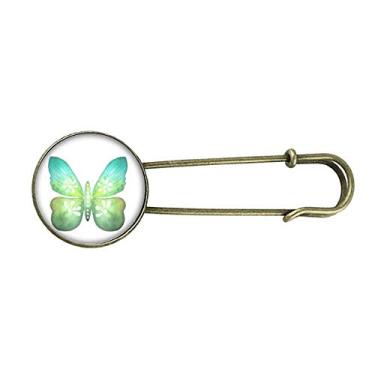 Imagem de Borboleta de folha verde com padrão floral retrô broche de metal clipe joia