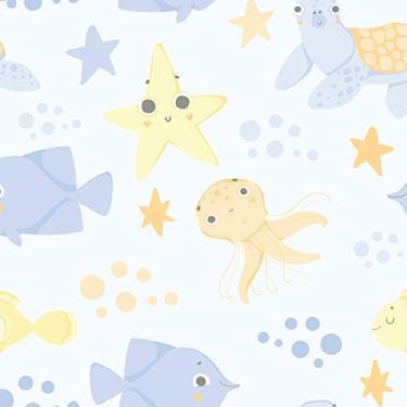 Imagem de Quartinhos Papel de Parede Infantil Fundo do Mar Azul 57x270cm