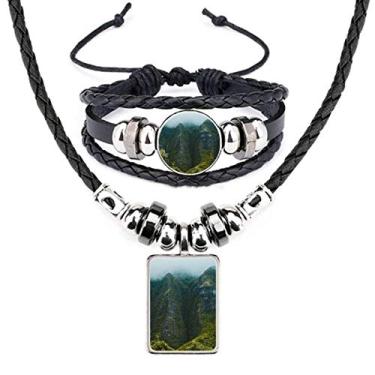 Imagem de Jungle Valley Cliff Fog Forest colar de couro conjunto de joias