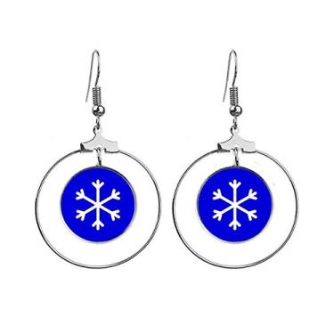 Imagem de Brincos de argola com pingente quadrado azul de neve