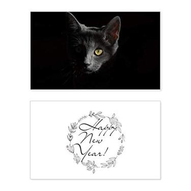 Imagem de Black Cat Animal Wild Stare Dark New Year Festival Cartão de felicitações Bless Message Present