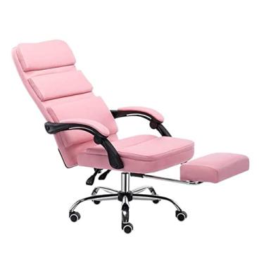 Imagem de Cadeira de escritório Cadeira de mesa Cadeira de computador Cadeira de couro PU com encosto alto Cadeira de mesa de jogo Apoio para os pés Cadeira de trabalho ergonômica reclinável (cor: rosa) Full