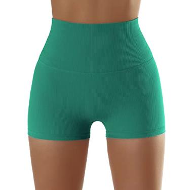 Imagem de Shorts atléticos, shorts de ioga de elevação de quadril de cor pura na moda para academia para mulheres, Verde, M