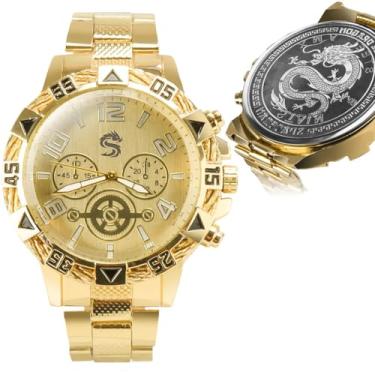 Imagem de Relogio masculino banhado original aço inox grande caixa casual qualidade premium pesado