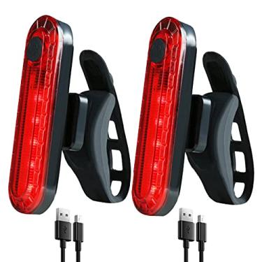 Imagem de Pacote com 2 luzes traseiras de LED recarregável por USB para bicicleta, refletor essencial noturno, lâmpada de segurança traseira para assento, 4 modos, à prova d'água, flash de aviso brilhante, luz