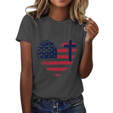 Imagem de 4th of July Shirts Women America Shirts Stars Stripes Cute Shirts USA Flag Tops Camiseta Verão, Cinza escuro, XXG