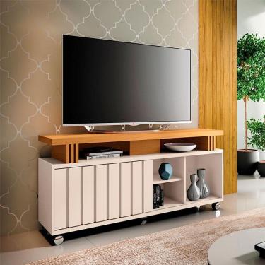 Imagem de Rack Bancada para Sala Ambiente Rivera 1.3 Off White Cinamomo - HB Móveis