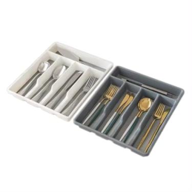Imagem de Porta Talher Organizador De Gavetas PP e Silicone Branco E Cinza Moderno Resistente e Luxuoso (Cinza)