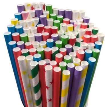 Imagem de Kit 200 Canudo Colorido Papel 8mm Biodegradável Drink Bebida - NLS, Ca
