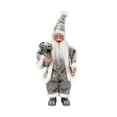 Imagem de Papai Noel Pequeno Prata/Cinza Tecido Decoração Natal 36cm - Zona Livr