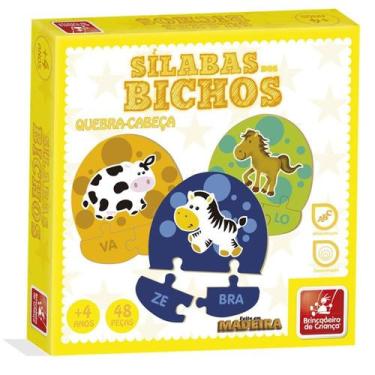 Imagem de Jogo Educativo De Madeira Sílabas dos Bichos 48 Peças - Brincadeira De