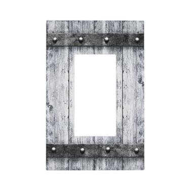 Imagem de Old Western Kitchen Blue Wood 1 Gang Single Decorator GFCI/Rocker Placa de Parede Vintage Porta de Celeiro de Madeira Rústica Casa de Fazenda Retrô Elétrico Decorativo Tomada Interruptor de Luz para