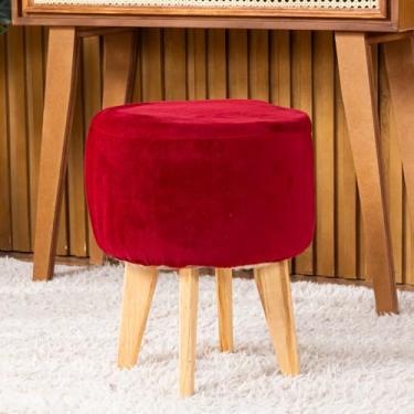 Imagem de Capa de Puff Redondo Médio Avulsa Lisa Ajustável com Elástico - Tecido Veludo Suede Decoração Banquinho Luxo Para Sala Quarto Pufe Banco Protetor Banqueta Centro (Vermelho)