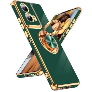 Imagem de LeYi Capa para Motorola Moto Edge-5G-2024: 【Não serve para Edge 50/ G 5G 2024】 com suporte magnético giratório de 360°, suporte magnético banhado a ouro rosa para Motorola Edge 5G 2024, verde