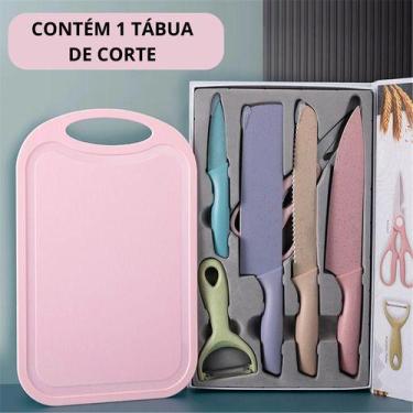 Imagem de Kit Facas 7 Peças Utensílios Faqueiro Colorido Tábua - oem