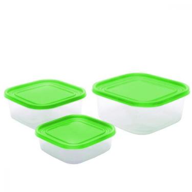 Imagem de Kit 3 Potes Plástico Hawaii com Tampa Marmita Vasilhas Vedação Utensíl