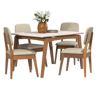 Imagem de Kit Mesa de Jantar Paris 120x90 e 4 Cadeiras Paris em Linho