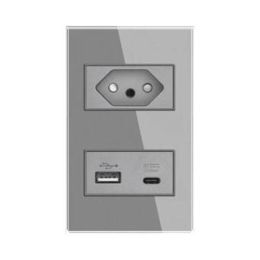Imagem de Tomada de Parede Brasileira com USB 5V/2A e Type-C 10A/20A - Painel de