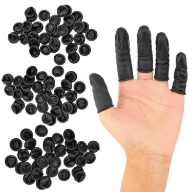 Imagem de Kit 100 Dedeira Látex Preta Manicure Cozinha Multiuso Luva de Dedo Des