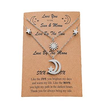 Imagem de COLORFUL BLING Colar de aço inoxidável com pingente de sol e lua, melhor amigo, casal, distância, combinando, amizade, joia BFF presente para mulheres, homens, adolescentes