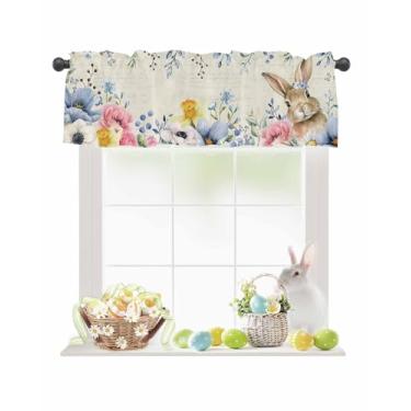 Imagem de Cortinas de Páscoa para Janelas Floral Coelhinho Sanefas Engraçadas Coelho Bolso Varão Sanefa Tratamentos de Janela Cortinas Curtas de Primavera para Cozinha, Sala de Estar, Quarto, Decoração de