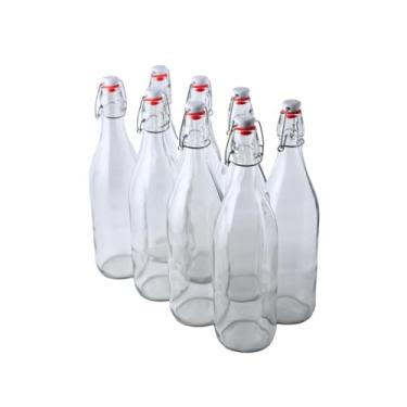 Imagem de FastRack Garrafas de vidro Swing Top | 935 g – pacote com 8 | Garrafas de vidro transparente para fabricação caseira | Garrafas de vidro flip top para bebidas carbonatadas, kombucha, fermentação,