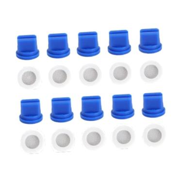 Imagem de Generic 10pcs Bicos de ponta de pulverização de ventilador de 10pcs com 10 anéis de filtragem, bocais de pulverizador agrícola ao ar livre 110 ° para limpar a, Azul